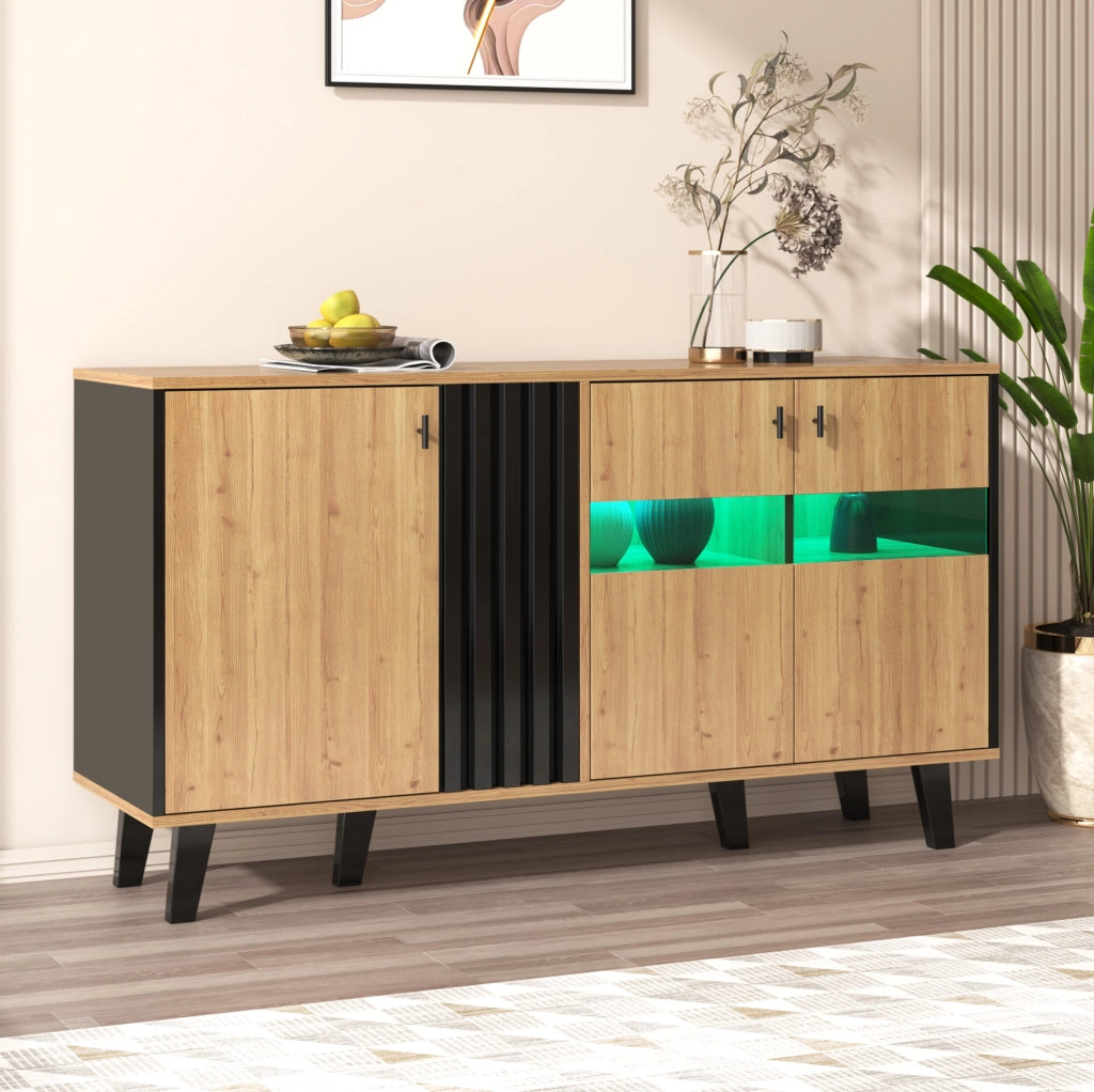 credenza 140 x 78,5 x 41 cm legno e nero - contenitore LED