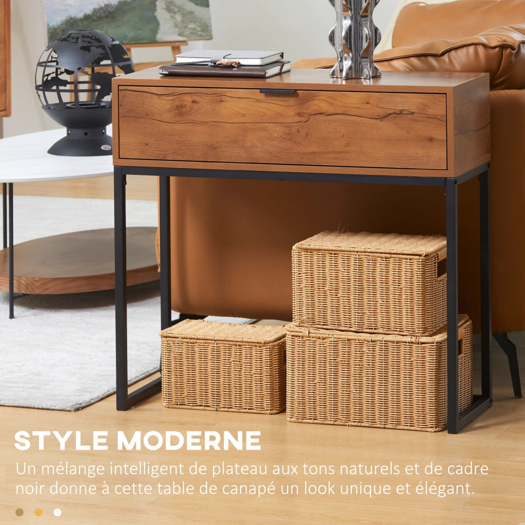 Tavolo console con cassetto e gambe in acciaio ¨C zephmum ¨C marrone 80x30x76