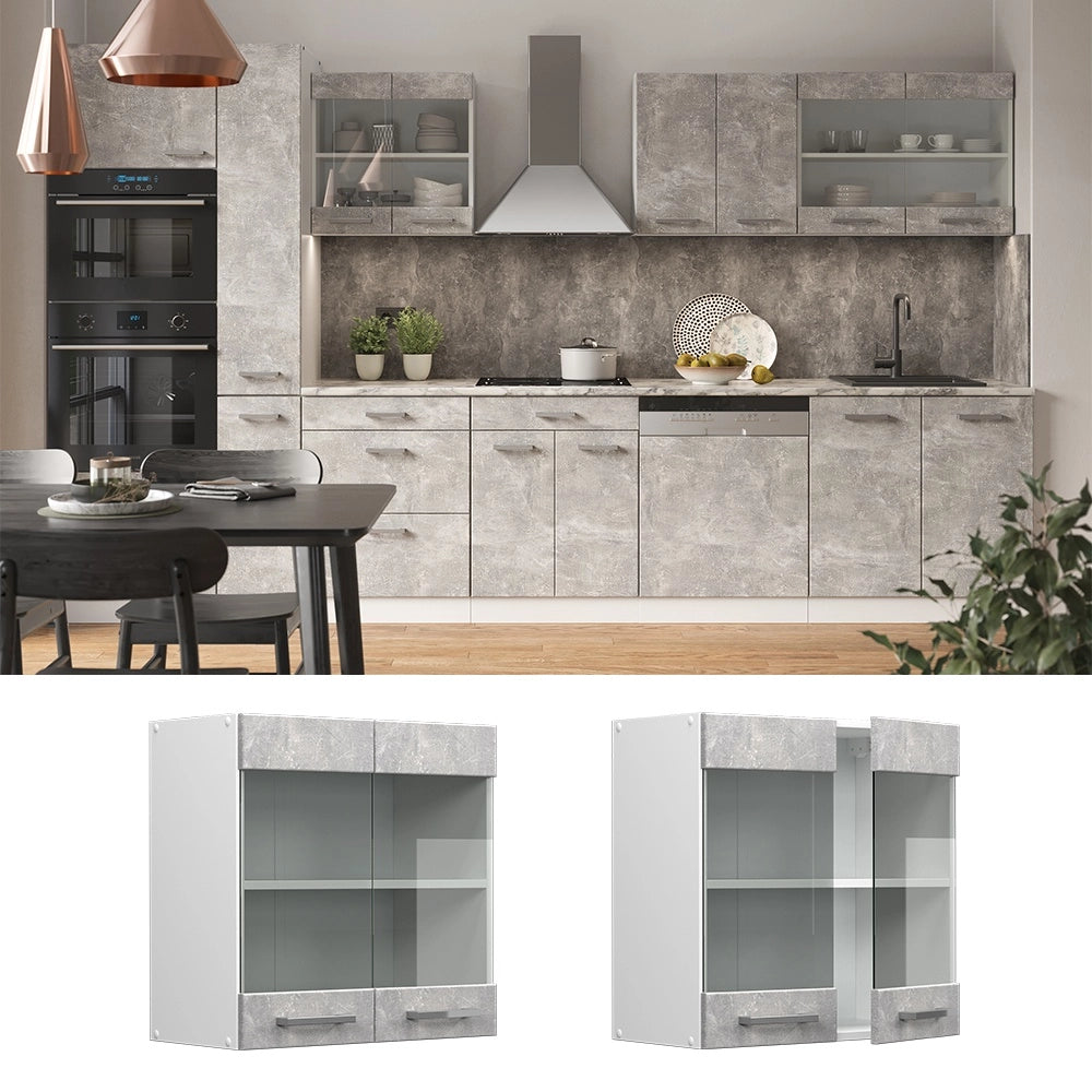 Mobile da cucina in vetro R-Line Calcestruzzo/Bianco 60 cm Vicco