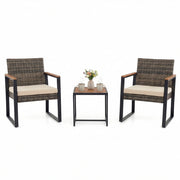 Salottino da esterno in rattan 3 pz con cuscino imbottito, Set mobili da giardino per balcone Beige