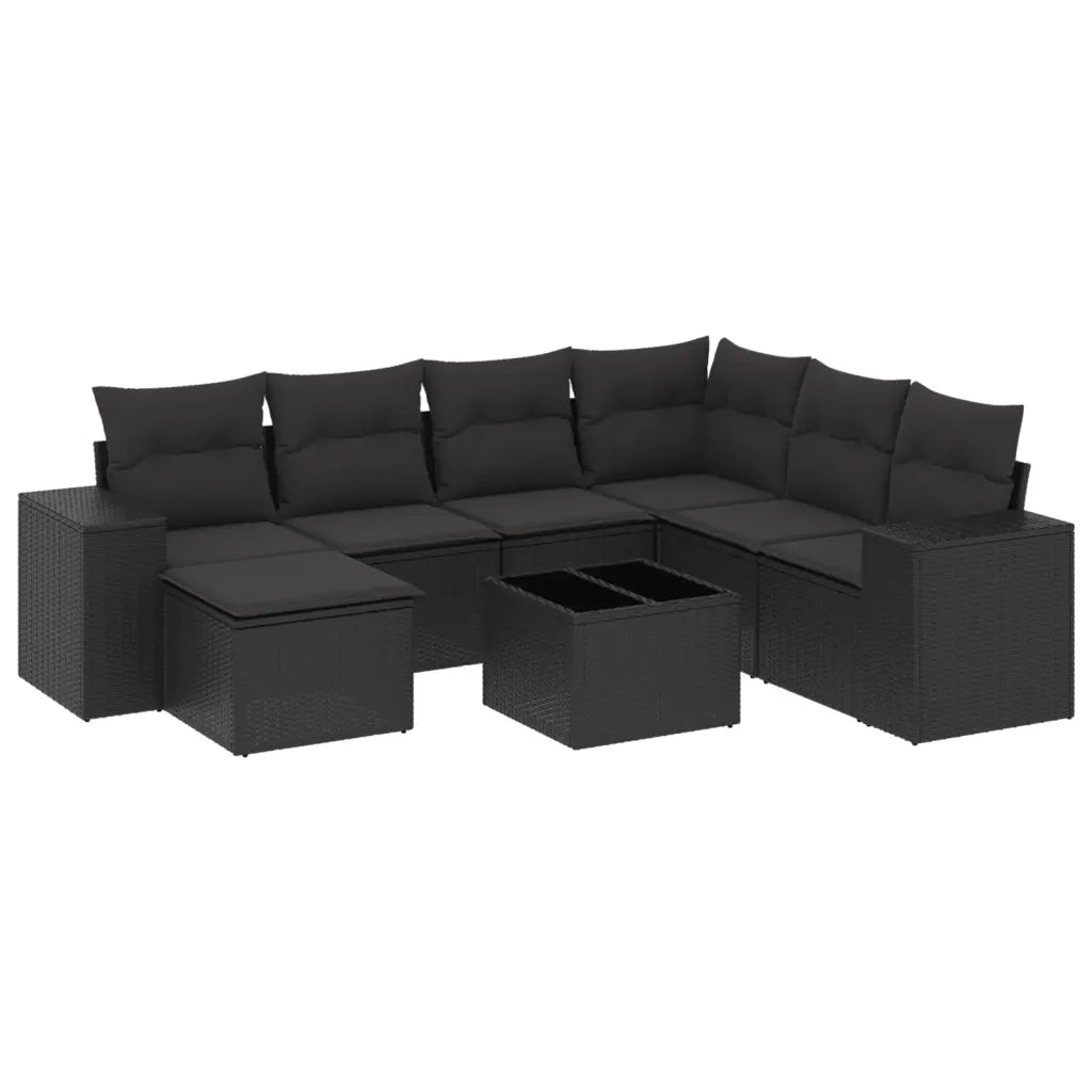 Set Divani da Giardino con Cuscini 8 pz Nero in Polyrattan 3222904