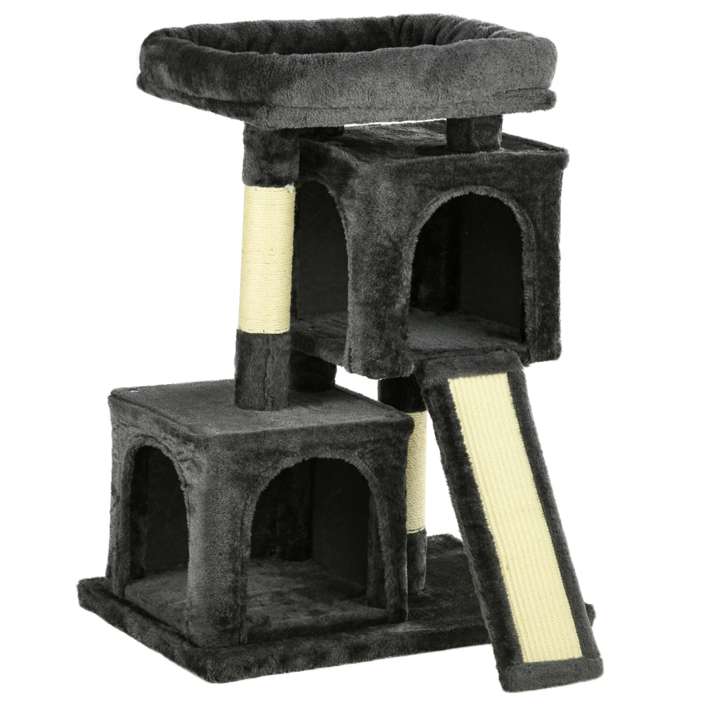 ALBERO RASCHIATOIO Angolare L59 x P39 x H83 cm Grigio scuro Sisal e peluche