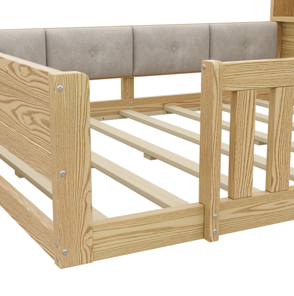 Letto per bambini 140 x 200 cm con sponde, LED e contenitore