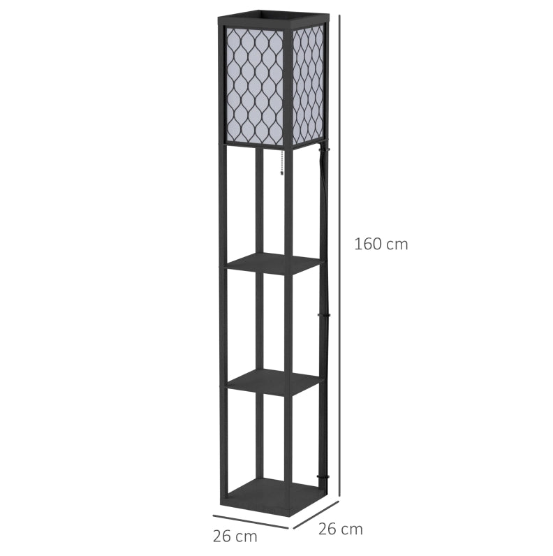 Lampada da terra nera con 3 ripiani, attacco E27, 26 x 26 x 160 cm