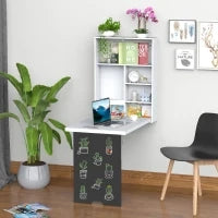 Tavolo Scrivania Pieghevole a Muro con Lavagna, 60x94.5x147cm, Bianco e Nero