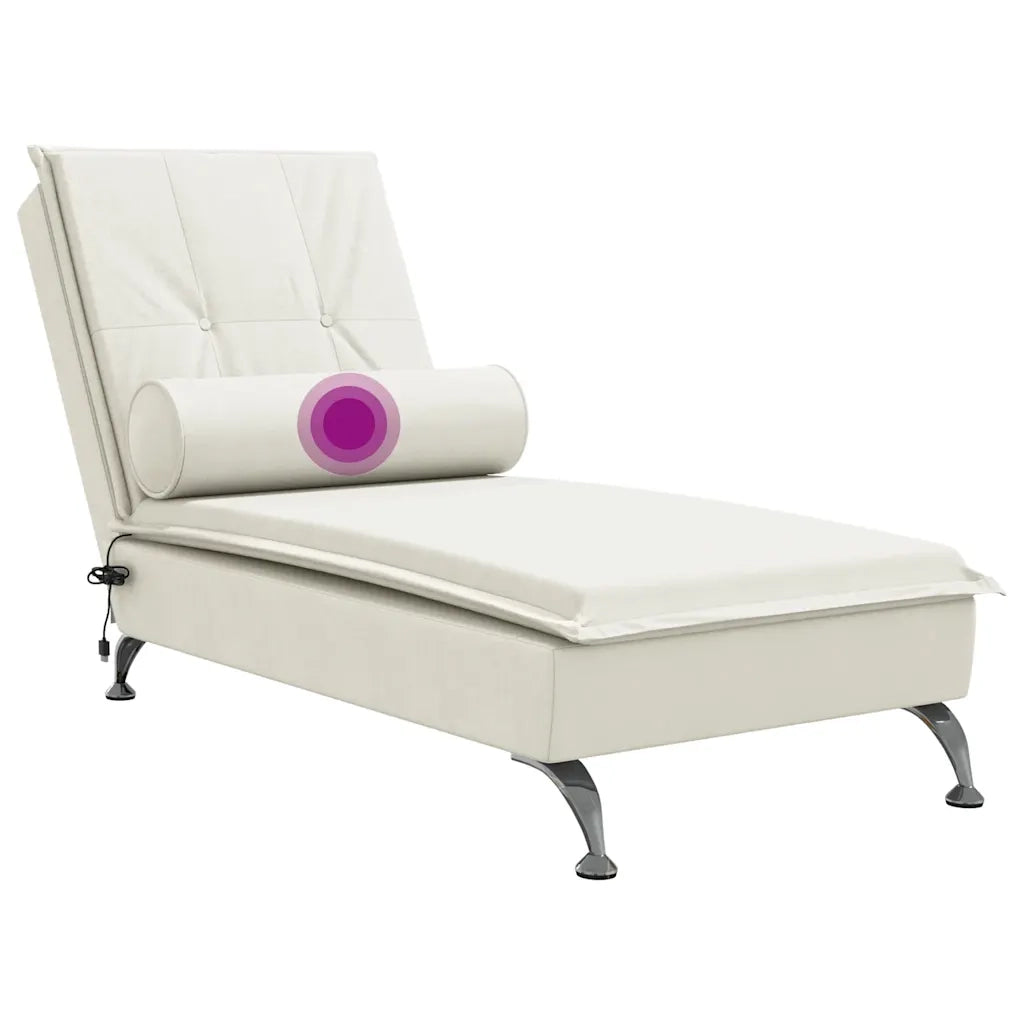 Chaise Longue Massaggi con Cuscino a Rullo Crema in Velluto 379457