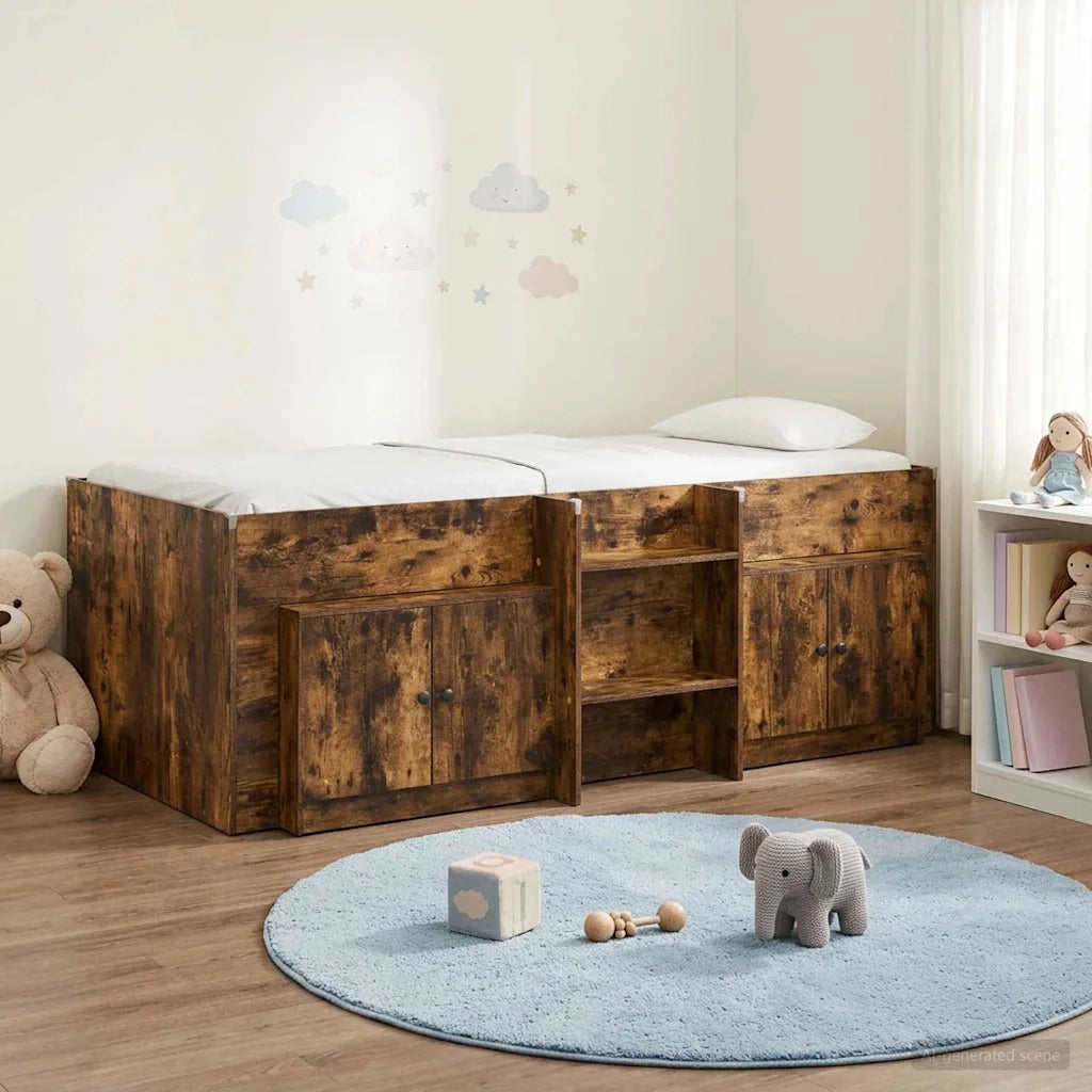 Struttura Letto Loft con Mobile con porta 3 pz Rovere Fumo 3423370