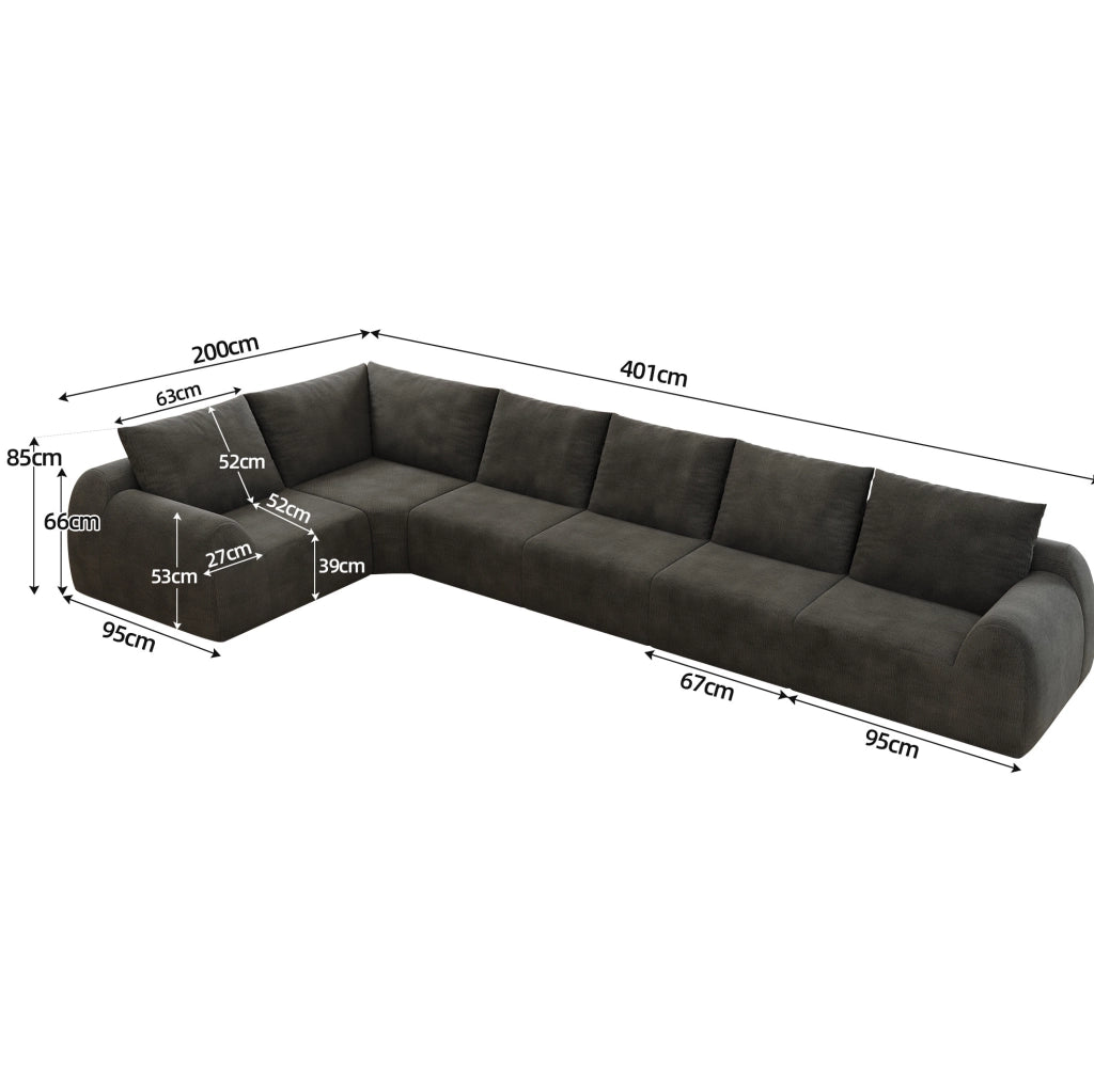 Divano in ciniglia grigio scuro 401x200x85 cm