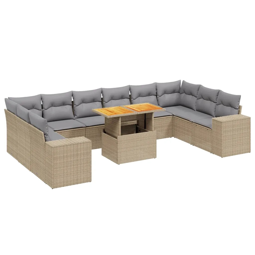 Set Divani da Giardino 11 pz con Cuscini Beige in Polyrattan 3272809