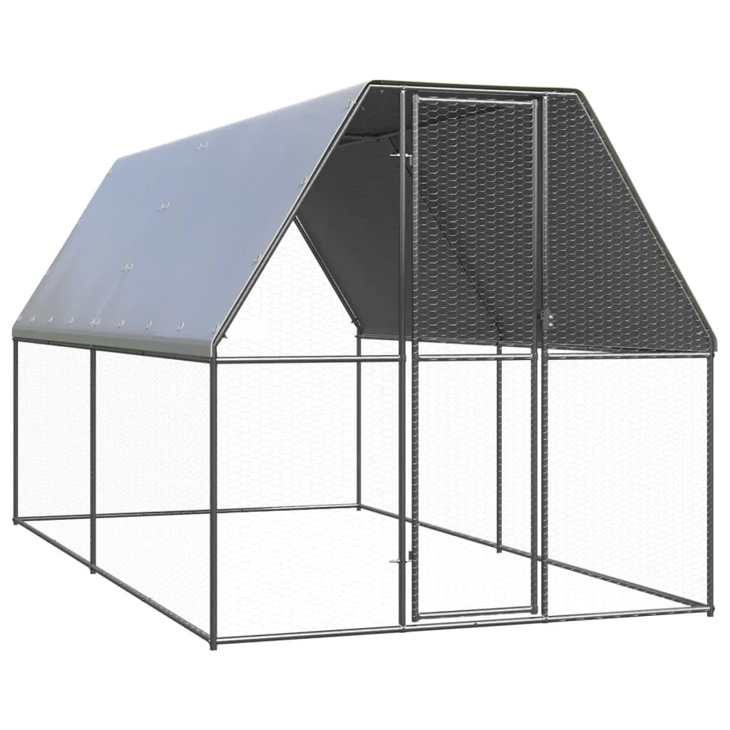 Pollaio recinto per polli da esterno 2 x 4 x 2 m acciaio zincato argento 02_0043993