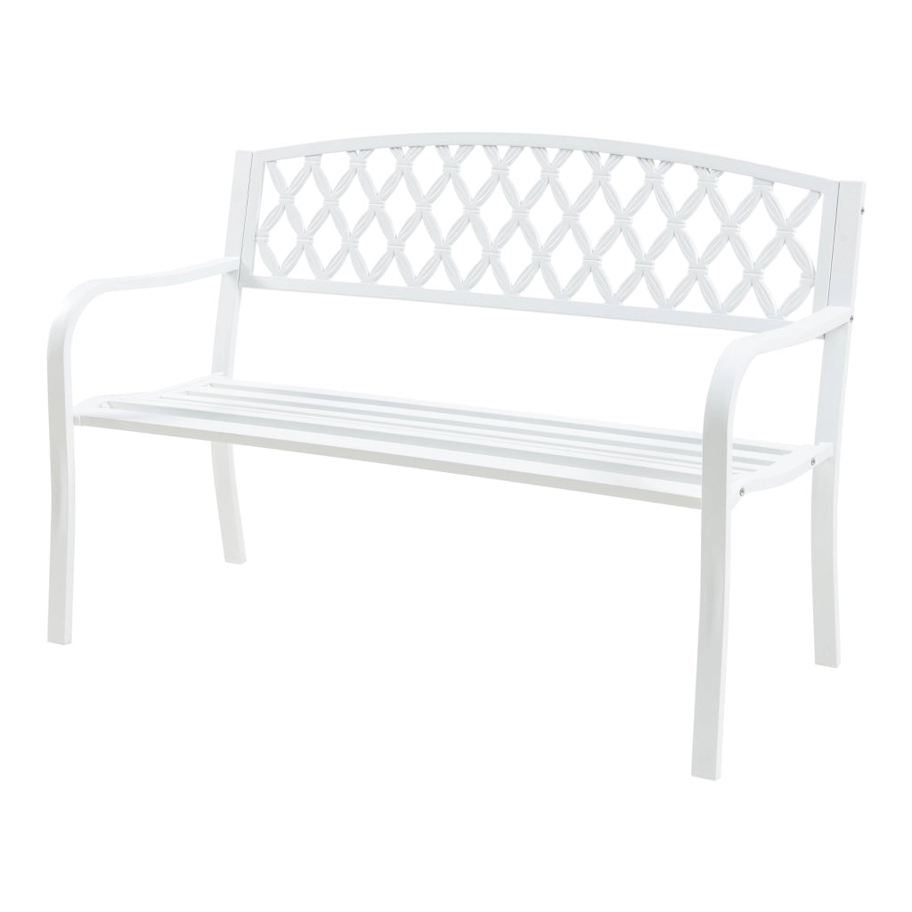 Panca da Giardino Opsasar in Acciaio con Schienale a Motivo Intrecciato 127x54x88 cm - Bianco casa.pro