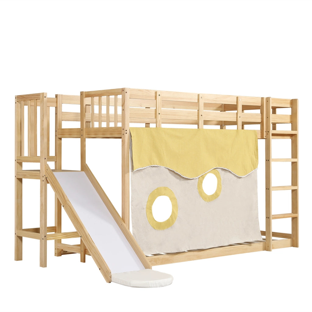 Letto a castello; 90x200cm; con baldacchino; scivolo; parapetto di sicurezza; naturale