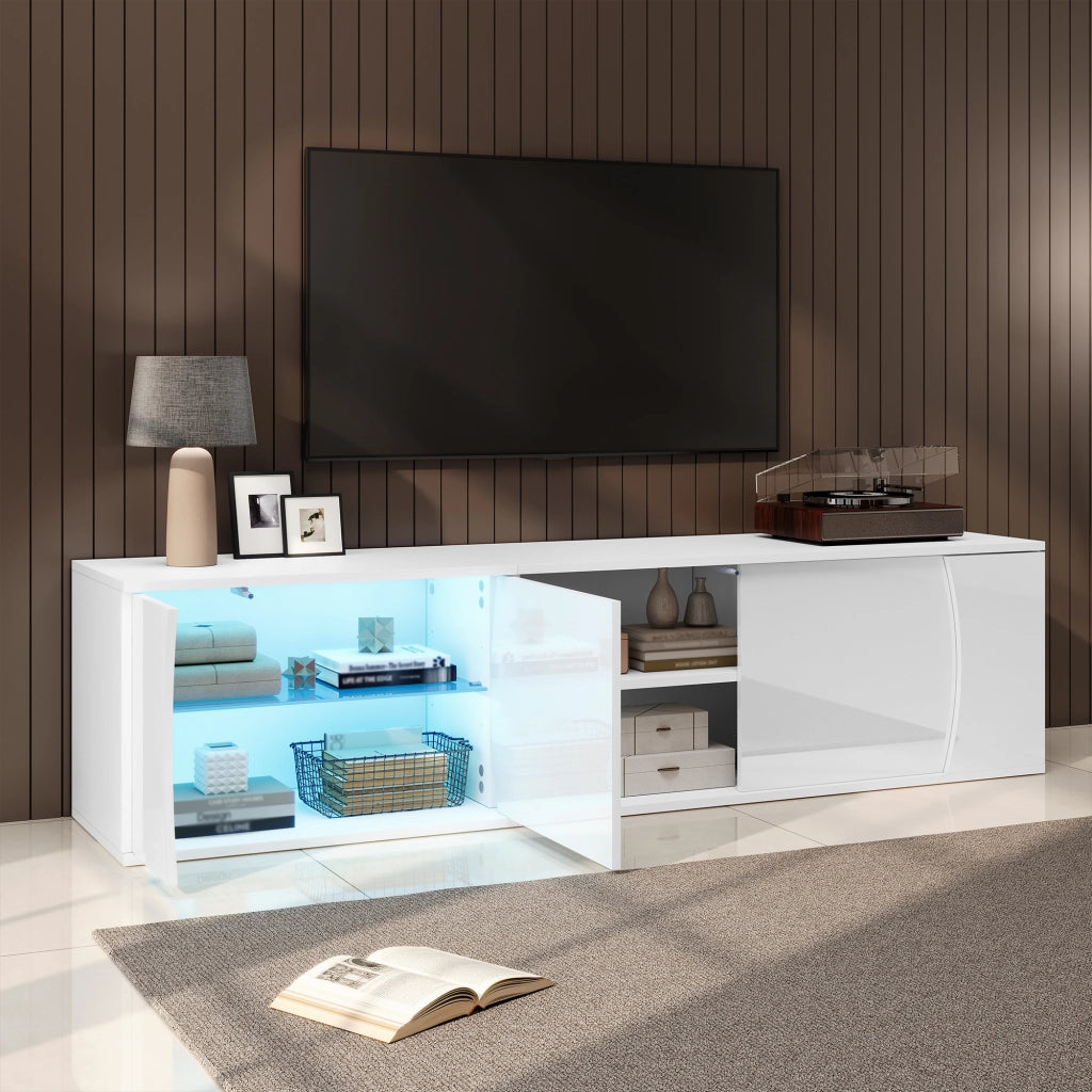 MOBILE TV 180x40x45 cm con 3 ante e LED bianco in pannello truciolare