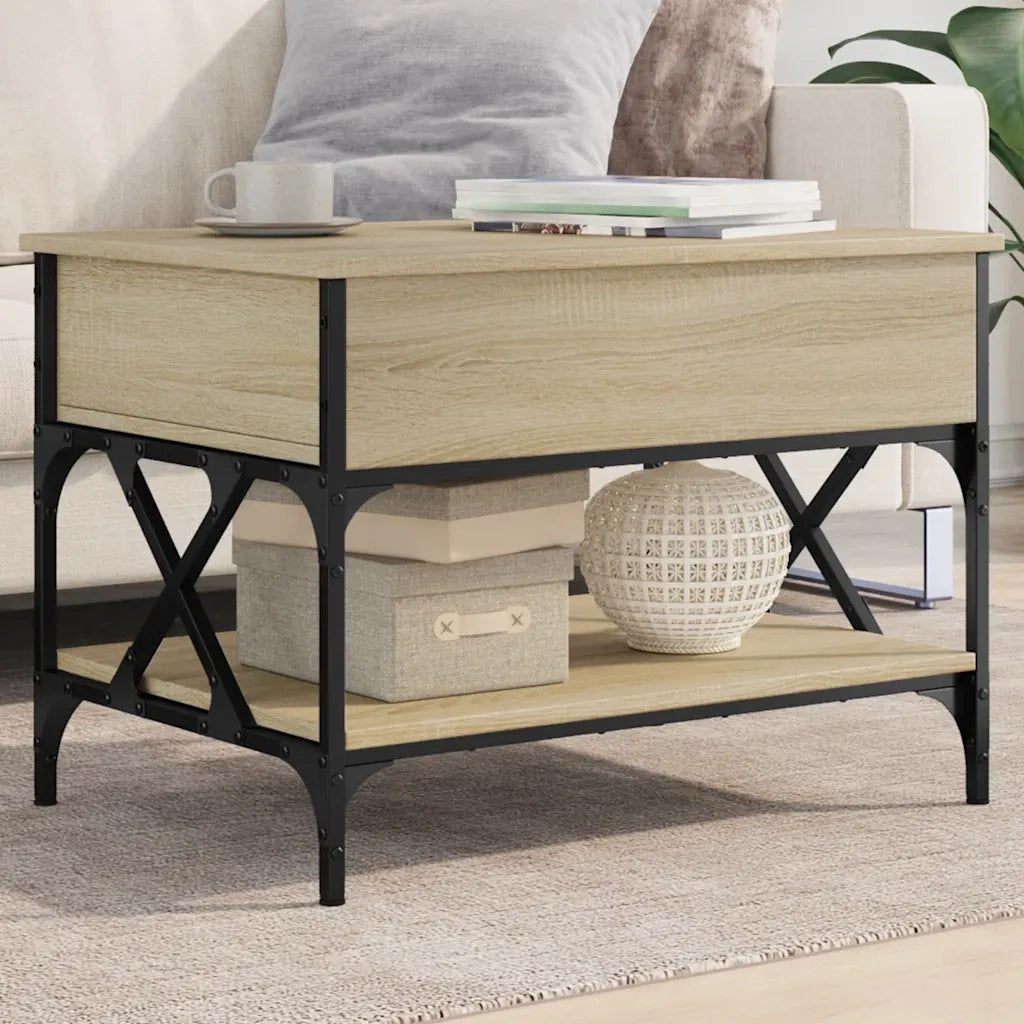 Tavolino Salotto-Tavolino da soggiorno-Tavolo Rovere Sonoma 70x50x50 cm Multistrato Metallo 442796