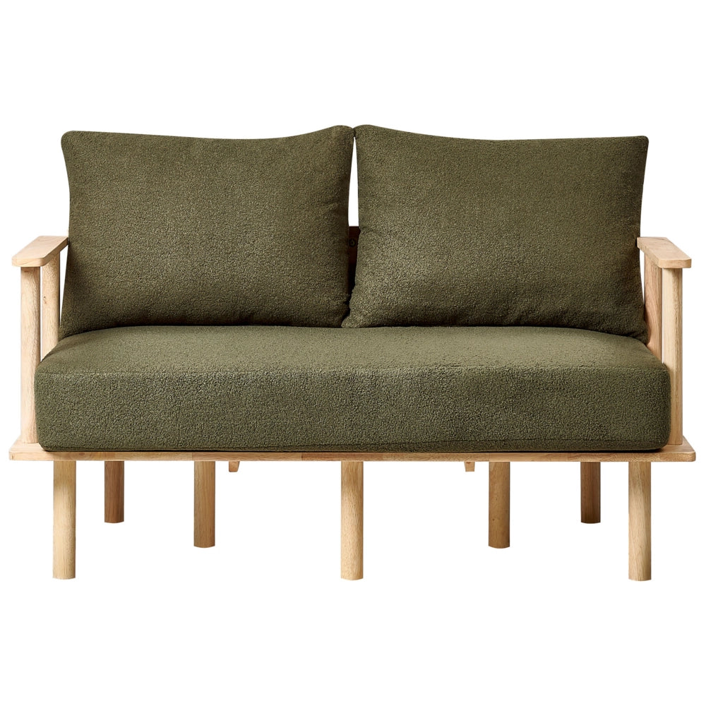 Divano Verde Scuro Poliestere Tessuto Boucle Rivestimento 2 Posti Japandi Stile Minimalista