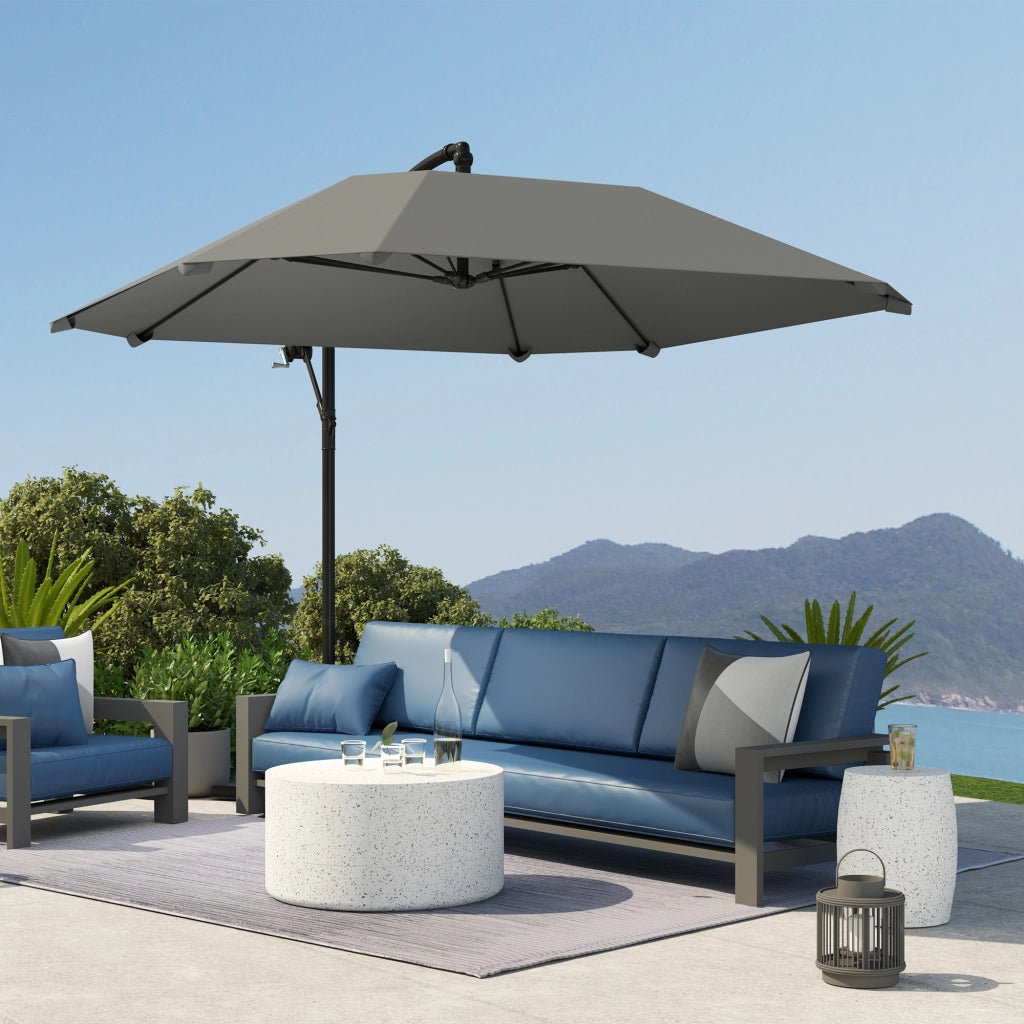 Ombrellone da Giardino Inclinabile 3m ¨C zephmum ¨C Grigio Fondo Base Manovella