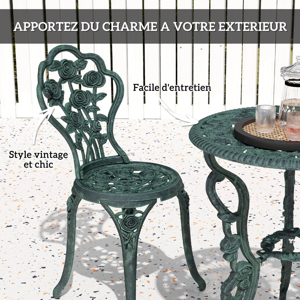 Set salotto da giardino 2 posti tavolo rotondo 2 sedie alluminio verde stile retr¨° ¨C Xylo
