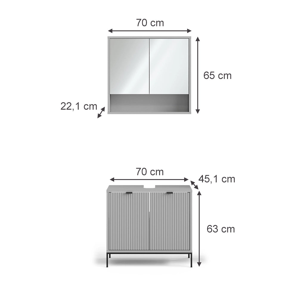 Vicco Set di mobili da bagno Grigio 2 parti