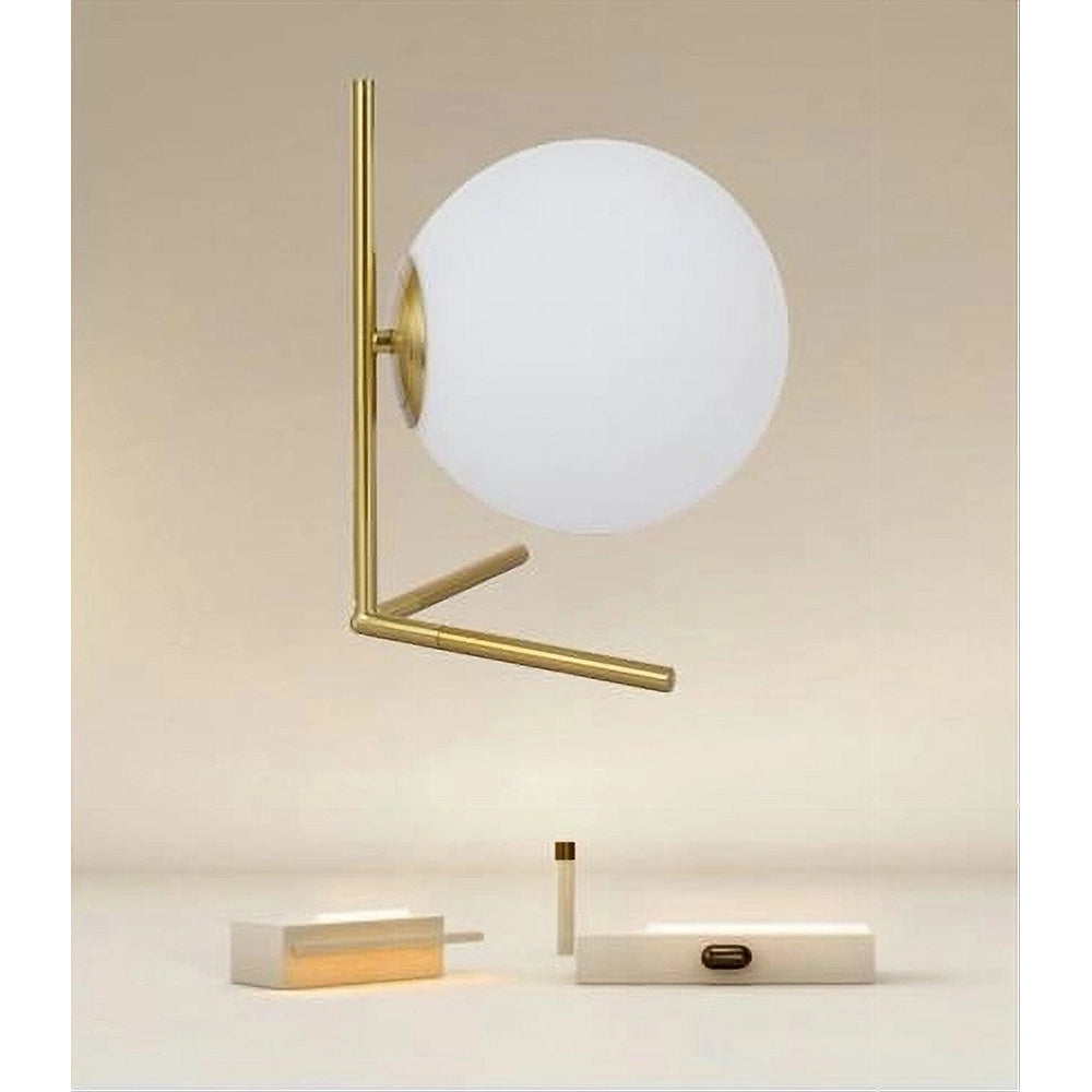 Trade Shop - Lampada Da Tavolo Scrivania Ramo Con Sfera In Vetro Luce Attacco E27 Oro 33870 -