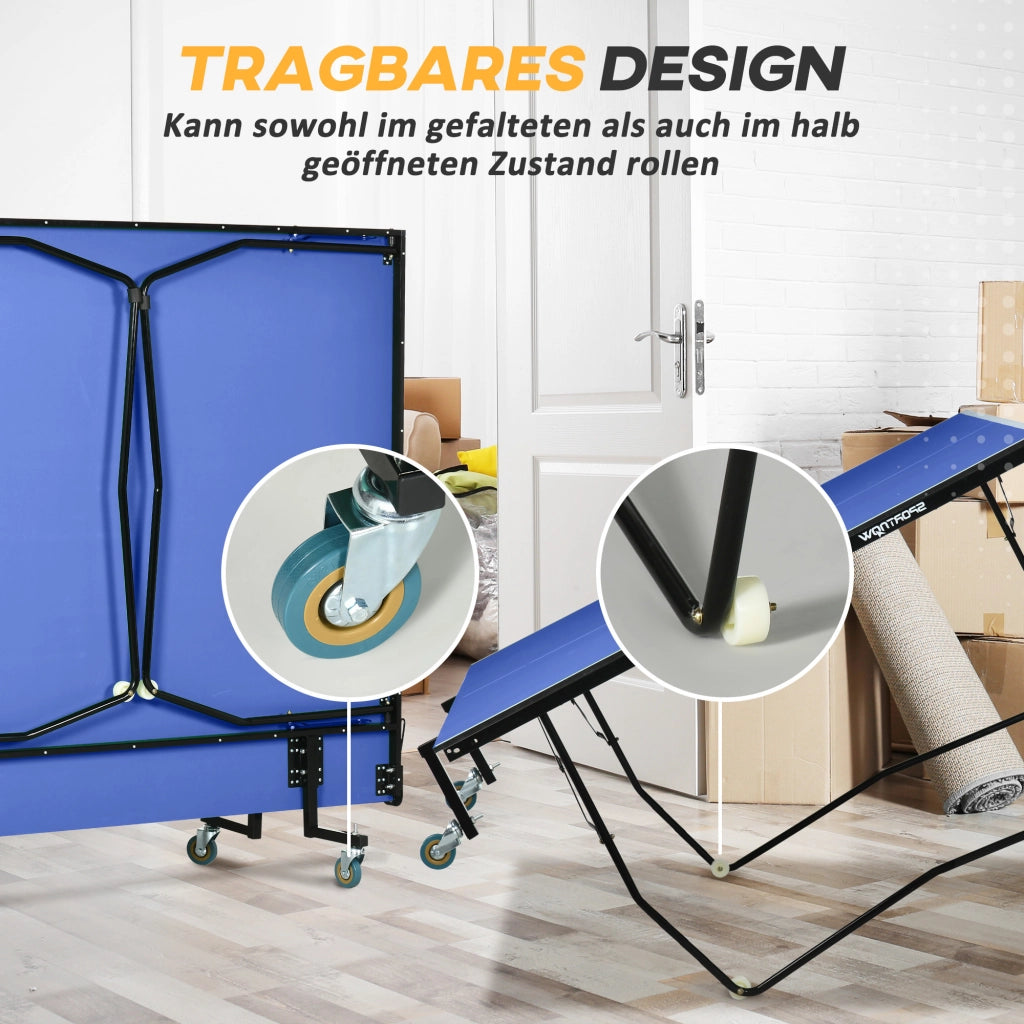 Tavolo da ping pong pieghevole ¨C zephmum ¨C blu, MDF, acciaio, 274x152.5x76 cm