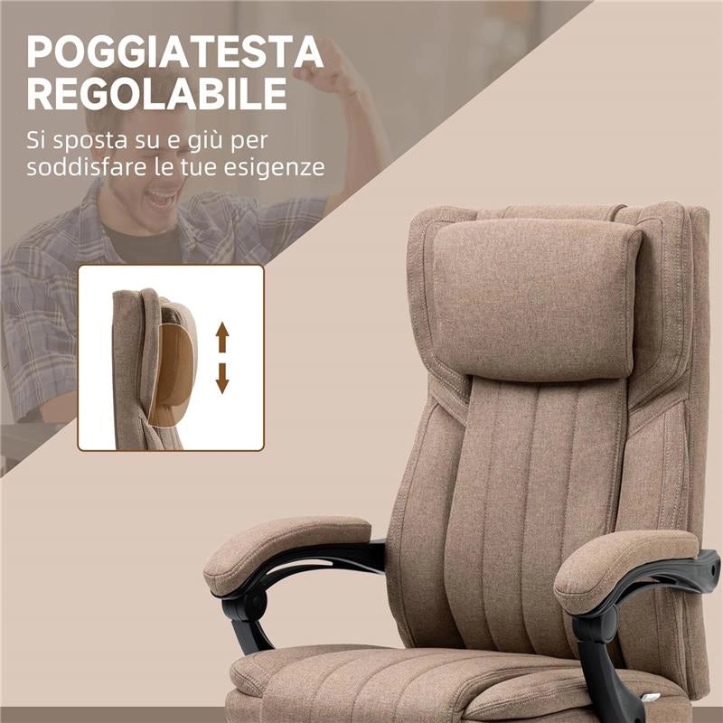 SEDIA DA UFFICIO MASSAGGIANTE CON POGGIAPIEDI E TELECOMANDO IN TESSUTO EFFETTO LINO 65X61X105-113 CM MARRONE