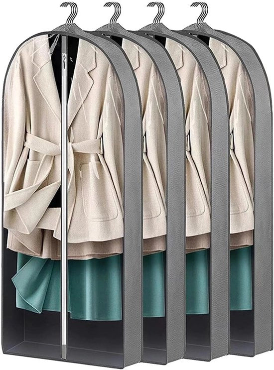 Copricostumi trasparenti per abiti - Stoffa libera per giacche, camicie e gonne - 4 pezzi - Grigio - Copricostumi di alta qualità - 60 x 10 x 152 cm