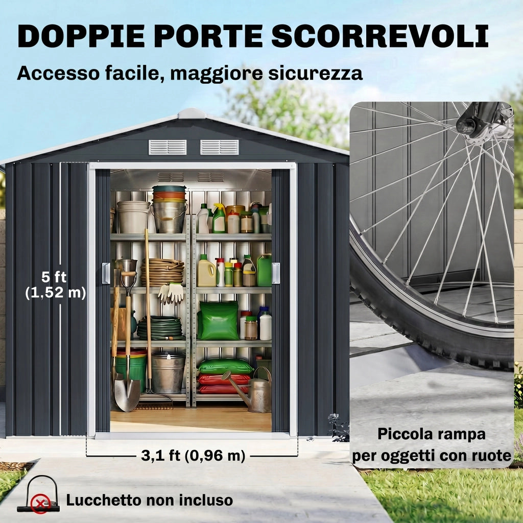 Casetta Giardino Porta Utensili ¨C zephmum ¨C Grigio Scuro Lamiera 213x130x185cm