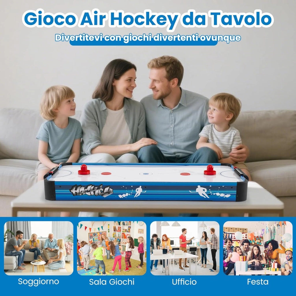 Tavolo da Air Hockey, con 12V Motore Elettrico Potente, 2 Dischi e 2 Spintori, Air Hockey da Tavolo per Sala Giochi Casa Ufficio, 108x50,5x10 cm
