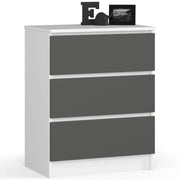 Cassettiera AKORD K60 Cassettiera Bianca 60 cm 3 cassetti inserto frontale Grigio Grafite 60x40x77 cm
