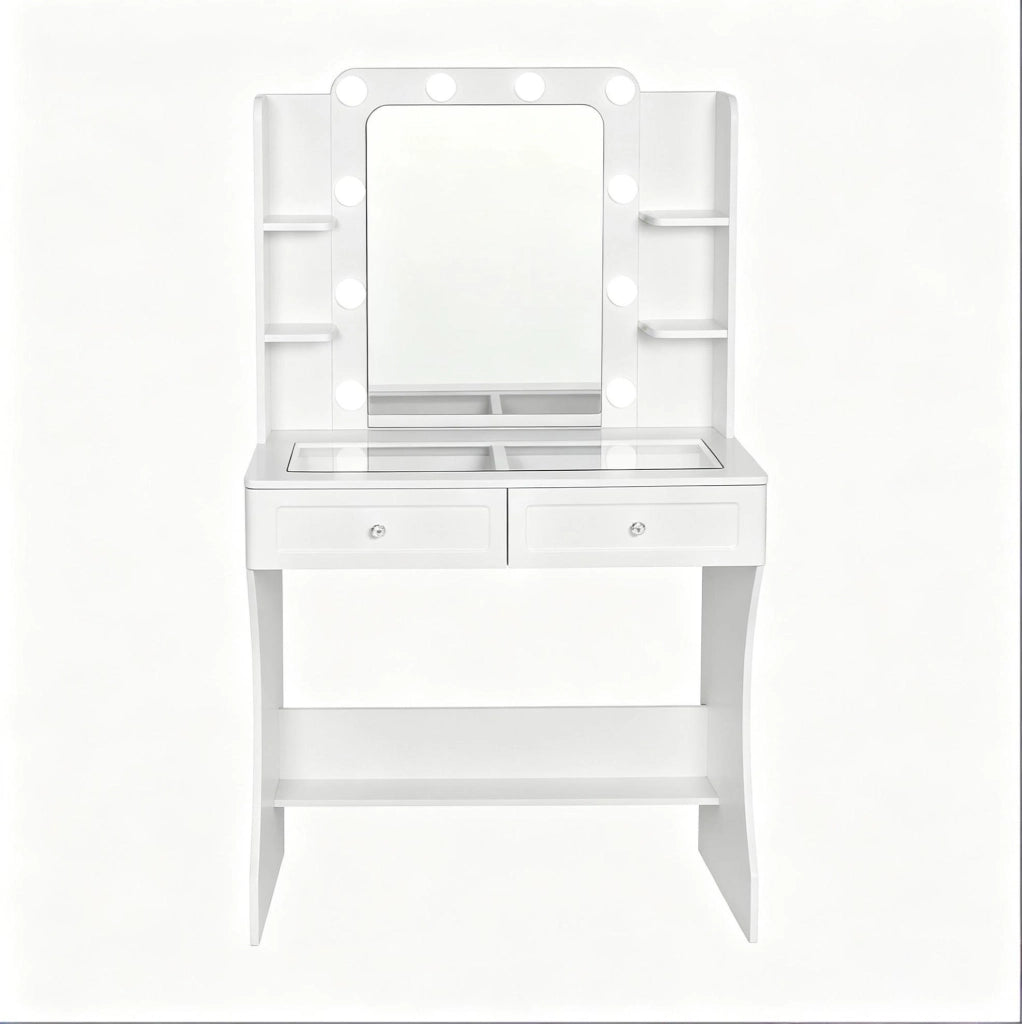 Tavolo da trucco con specchio LED e piano in vetro