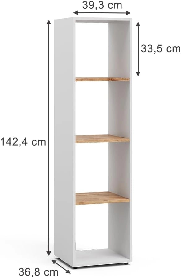 Scaffale Ludus, Rovere bianco/dorato, 36.8 x 144.9 cm, per la conservazione e la presentazione di libri e scatole