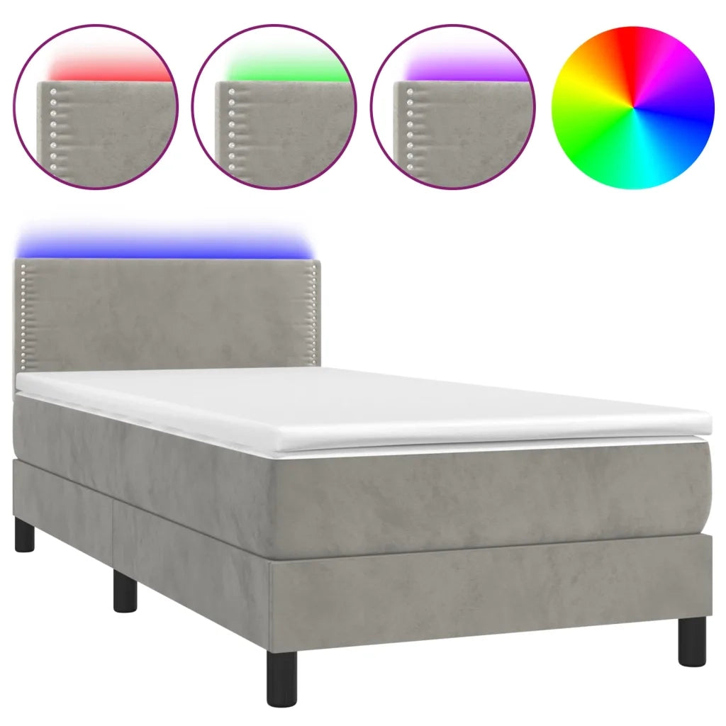 Letto a Molle con Materasso e LED Grigio Chiaro 100x200 cm Velluto