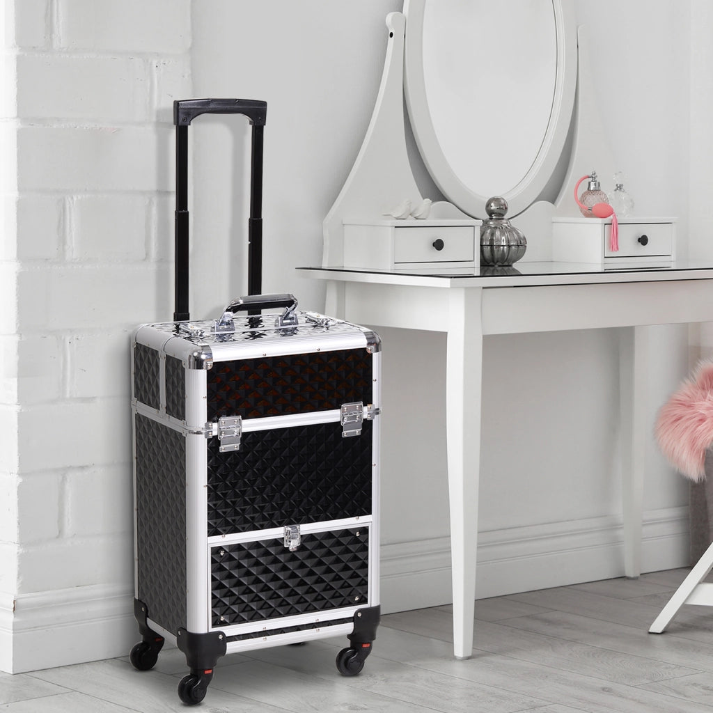 Valigia da trucco con manico telescopico ¨C zephmum ¨C 34x25x62 cm nero alluminio