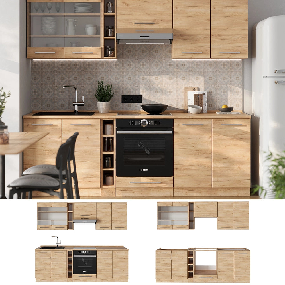 Cucina componibile Fame-Line Rovere dorato/Rovere dorato 235 cm, PL Antracite Vicco
