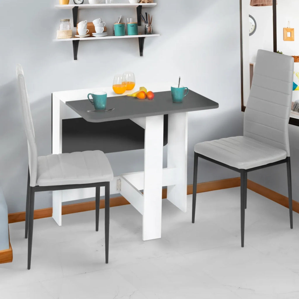 IDMarket - Tavolo consolle pieghevole EDI 2-4 persone legno piano bianco grigio