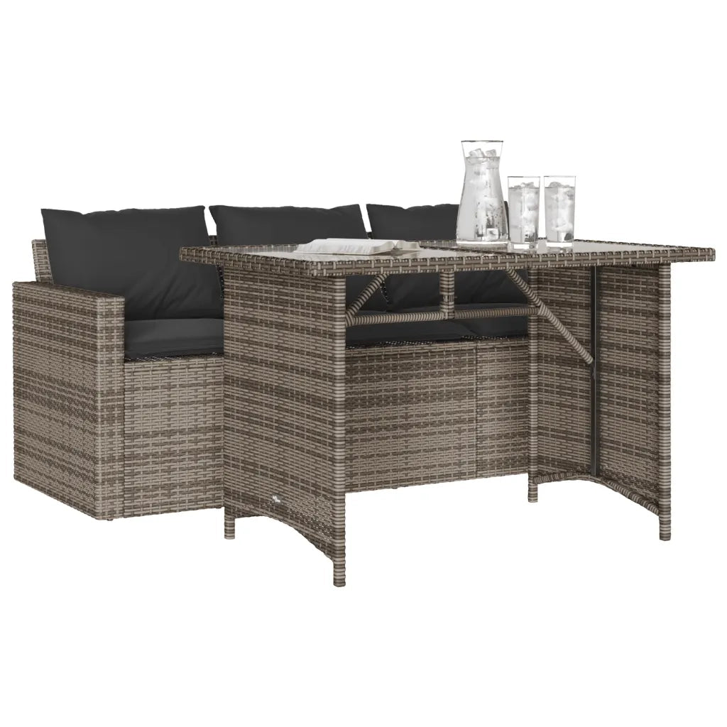 Set da Pranzo da Giardino 2 pz | Set Salotto da Giardino con Cuscini in Polyrattan Grigio