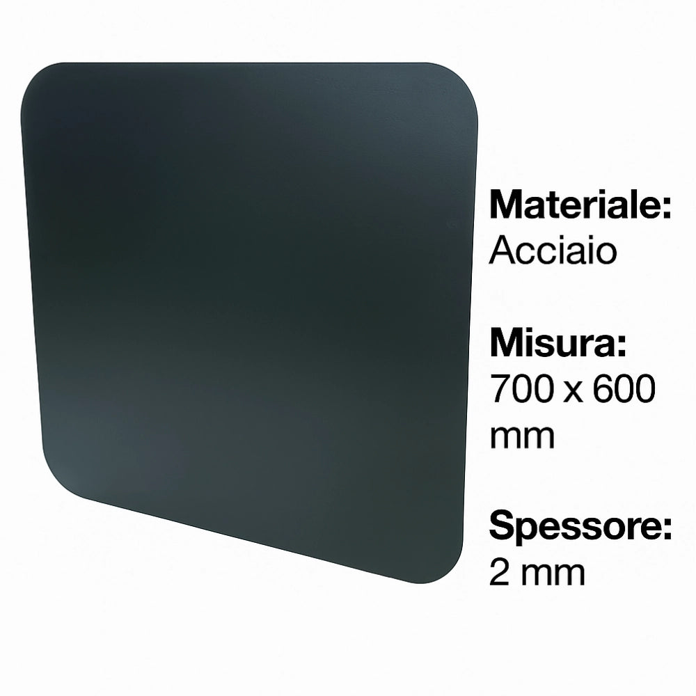 Pedana salva pavimento in lamiera stufa a pellet protezione cenere fuliggine *** misure 700 x 600 mm (quadrata), conf...