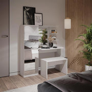 Vicco Tavolo da toilette Jasmin, Bianco, 123 cm con illuminazione a LED e panca