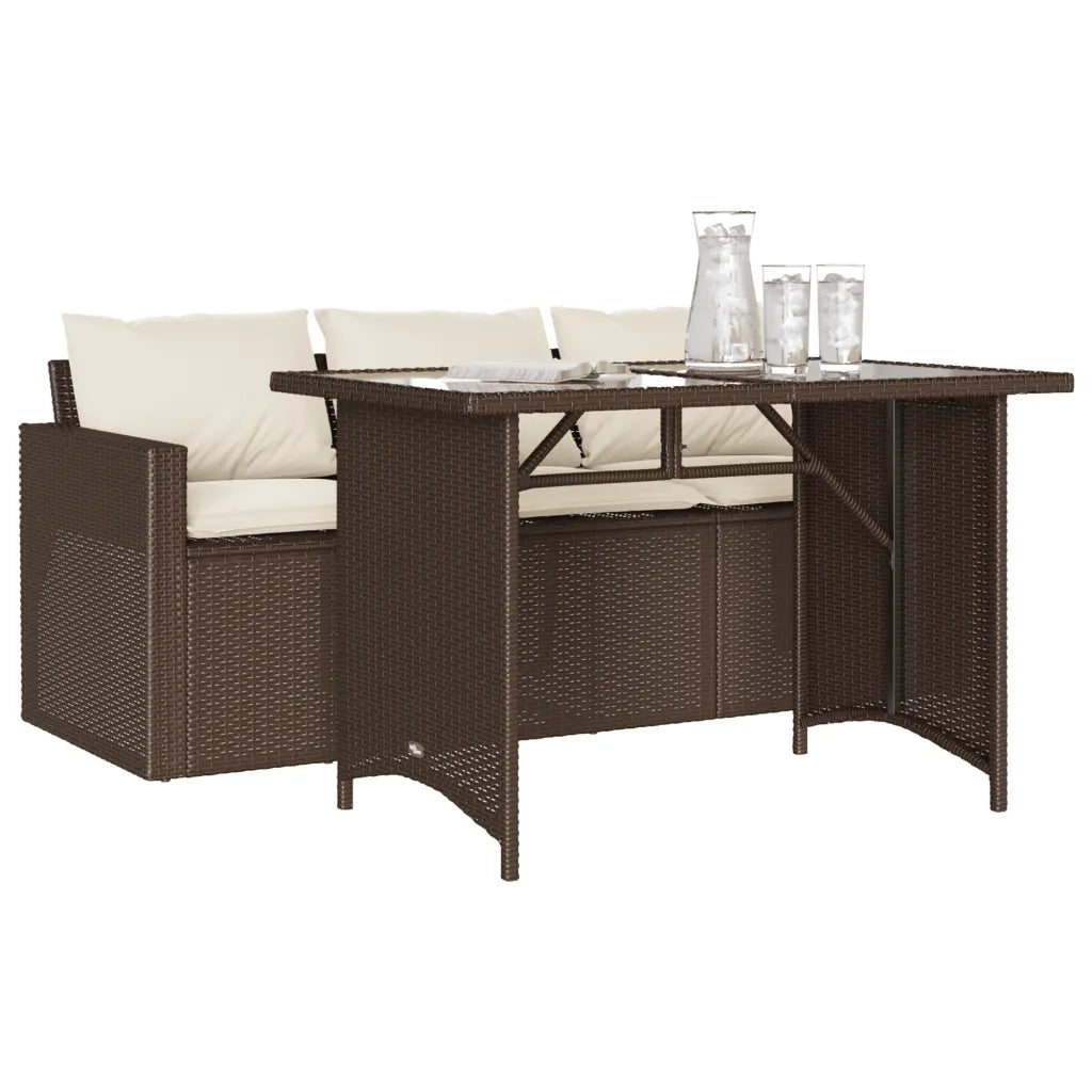 Set da Pranzo da Giardino 2pz | Set Salotto da Giardino con Cuscini in Polyrattan Marrone