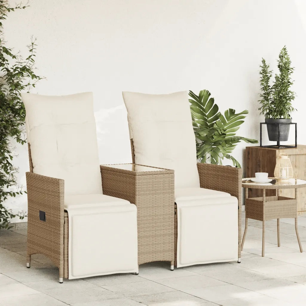 Divano Giardino Reclinabile 2 Posti Tavolino-Sofa da Giardino-Divanetto da esterno Beige Polyrattan 230713
