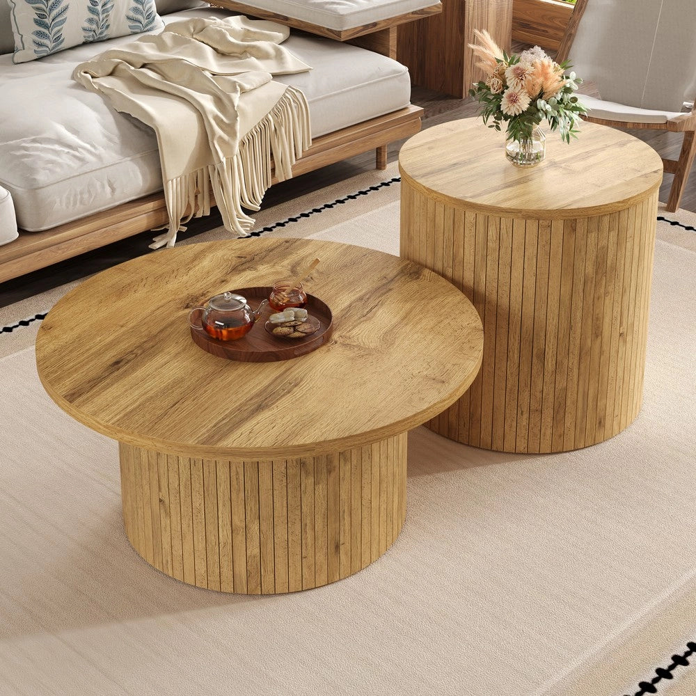 Tavolino da Caff¨¨ Rotondo con Ripiano in Legno Naturale ¨C MINIMAL ¨C Set Soggiorno Moderno