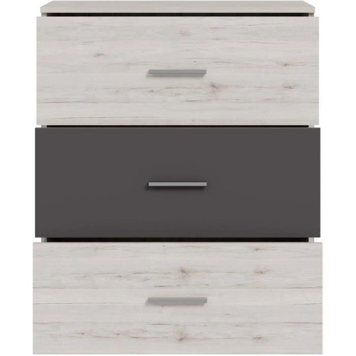 Cassettiera - ADRIA - 3 cassetti - Rovere cenere / Grigio chiaro - 75,2 x 41,3 x 89,7 cm