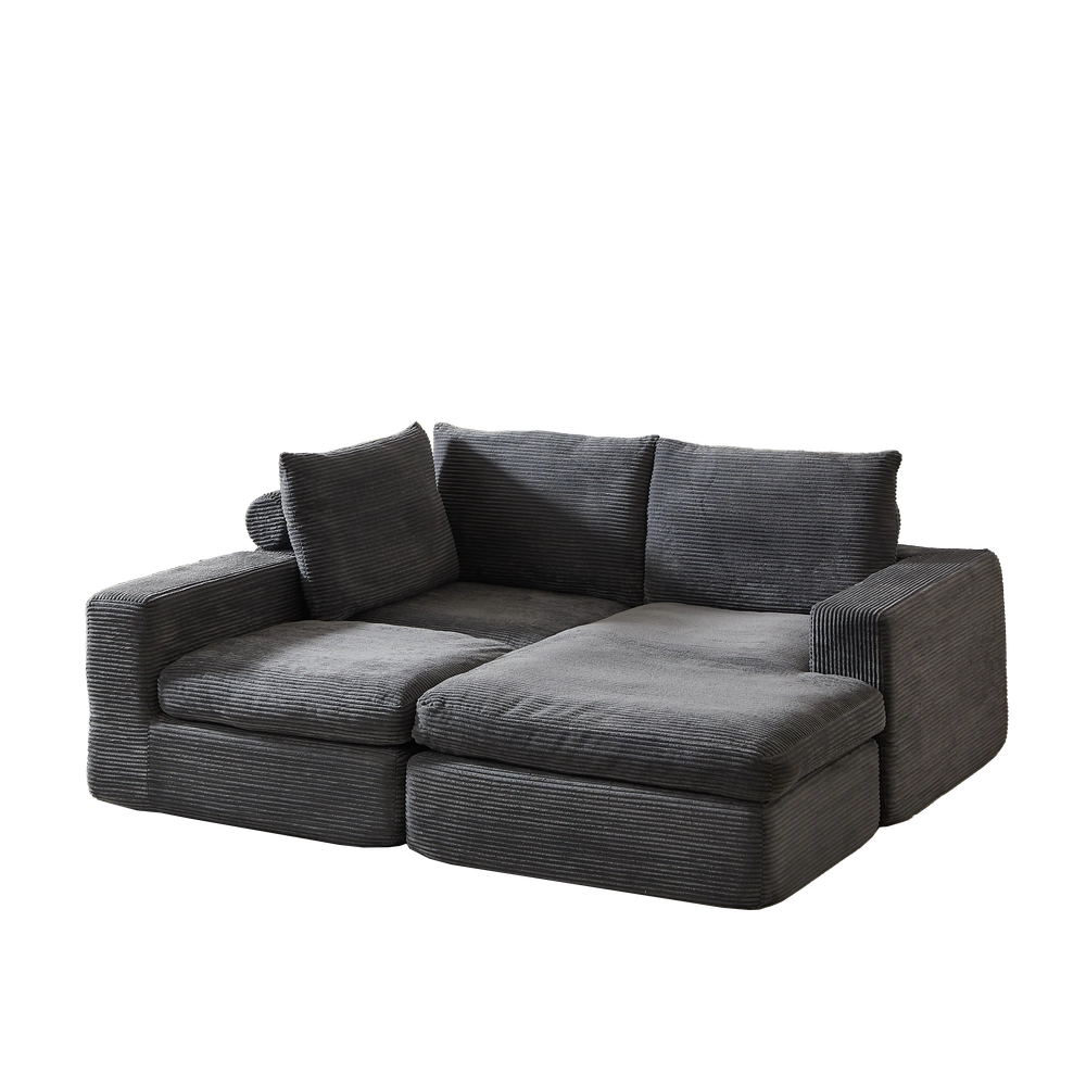 Divano Angolare con Chaise Longue in Tessuto ¨C Xylo ¨C 3 Posti, Grigio