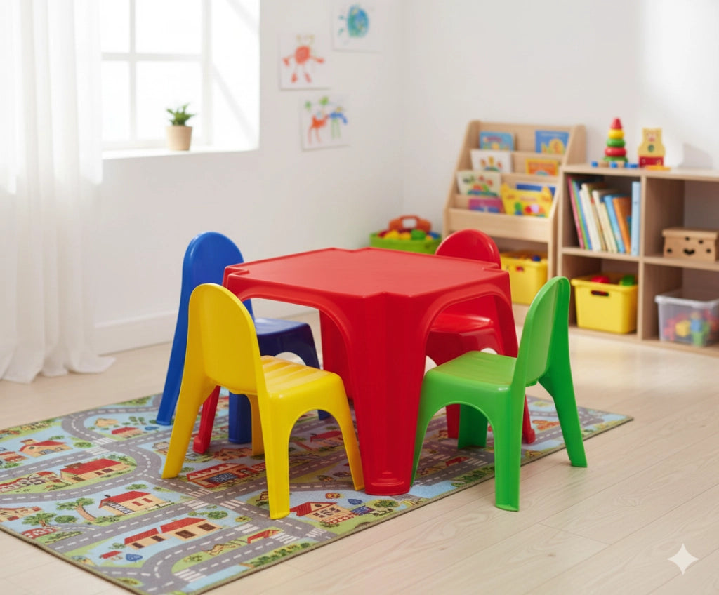 Set Tavolo con 4 Sedie per Bambini in Plastica Multicolore
