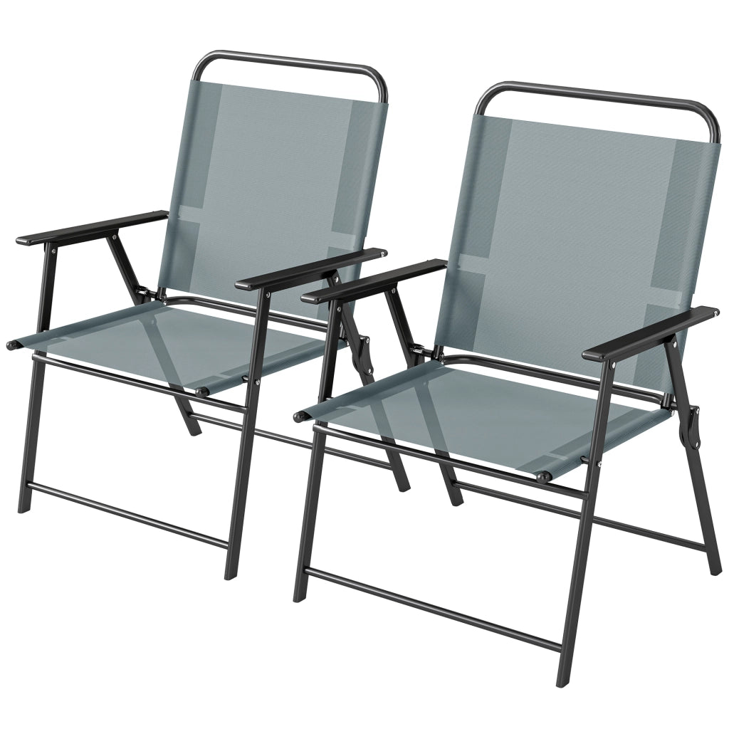 Sedia Pieghevole da Giardino ¨C Zephmum ¨C Grigio, Rete, 2 Pezzi