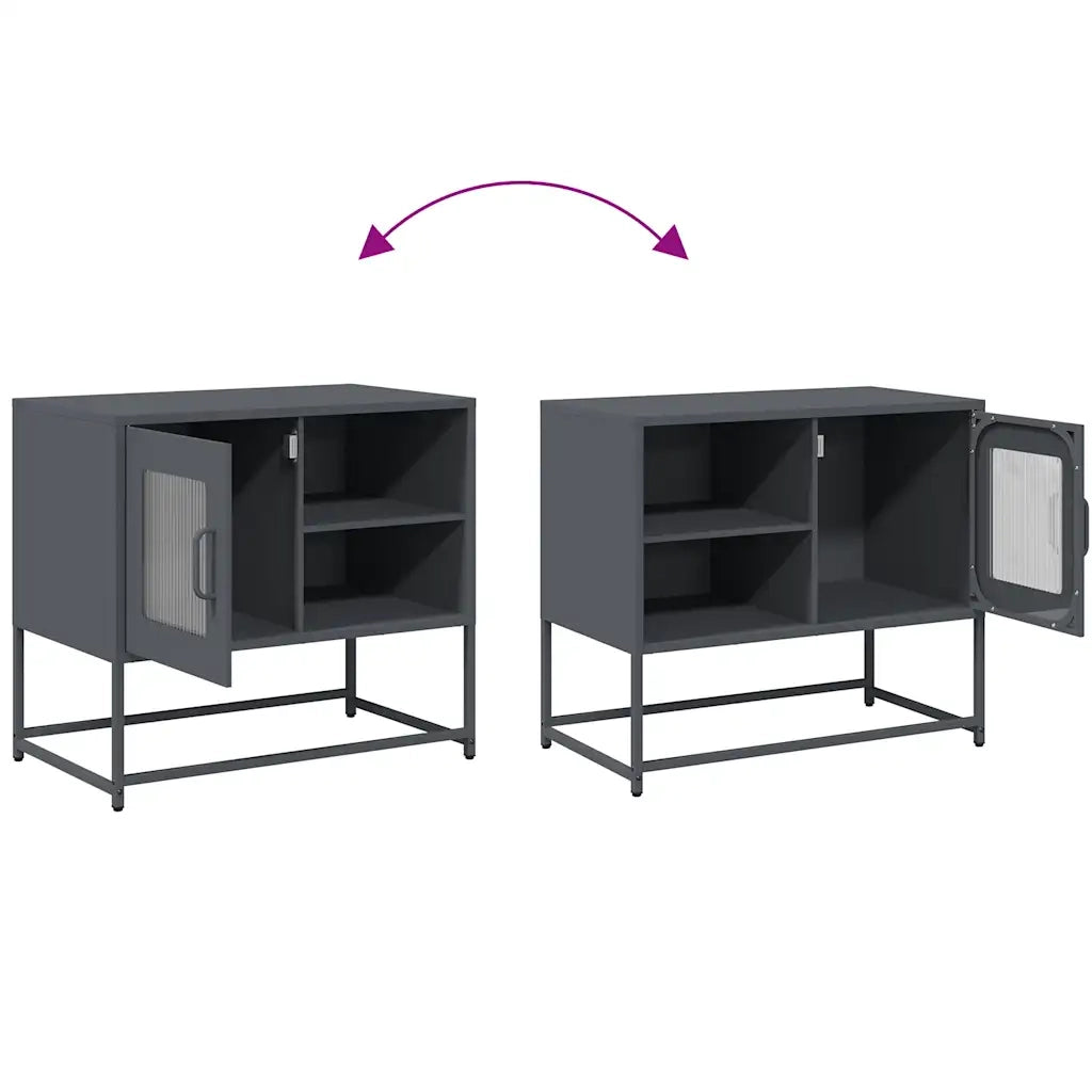 Mobile porta TV con pratico vano contenitore 68 x 39 x 60 cm accogliente stile industriale acciaio antracite 02_0049876