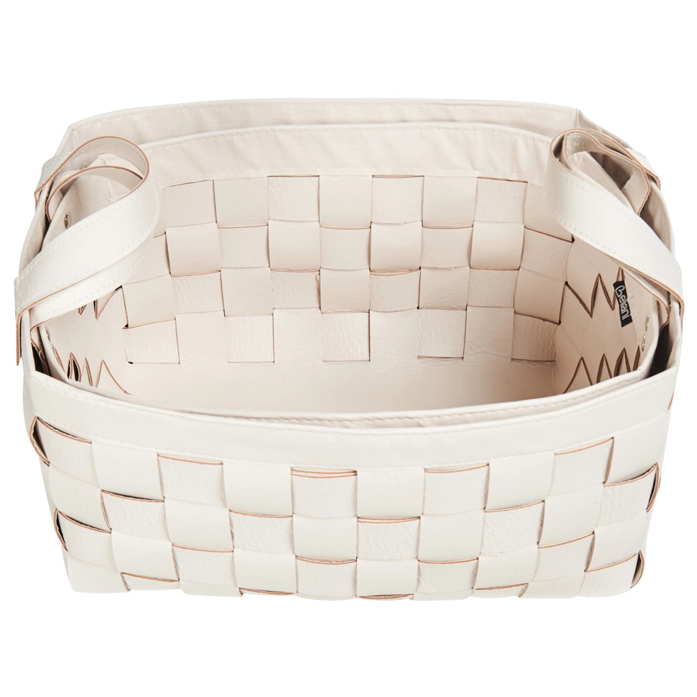 Set di 2 cesti fatti a mano in ecopelle beige con manici design retrò