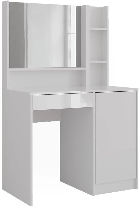 Tavolo da toeletta Sherry, Bianco/bianco lucido, 89.8 cm 3 parti