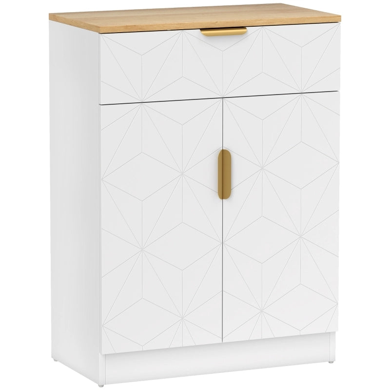 Credenza e madia con cassetto e ripiani regolabili, per soggiorno e ingresso, bianco naturale, 82 × 60 × 32 cm
