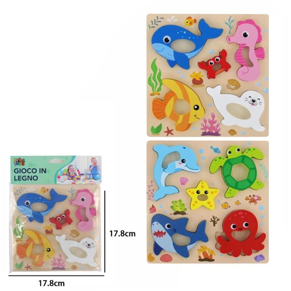 Trade Shop - Puzzle A Incastro Tema Oceano Gioco In Legno Per Bambini Educativo 2 Modelli 32343 -